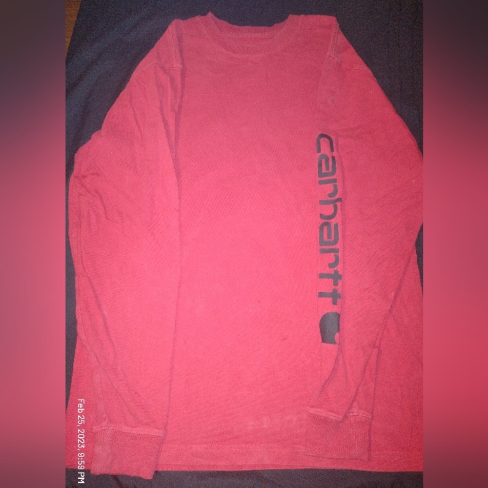 Carhartt Mens Long Sleeve Workwear Crewneck Shirt Size medium red Logo Cotton